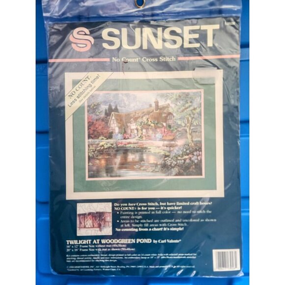 1994 Sunset Twilight at Woodgreen Pond No-Count Complete Cross Stitch Kit NOS - Picture 1 of 3